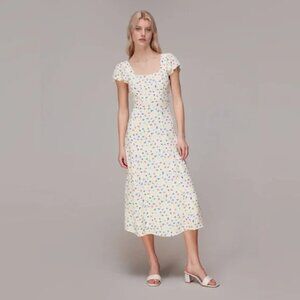 Whistles Multicolor Dancing Floral Square Neck Midi Ruffle Sleeve Dress Size 6